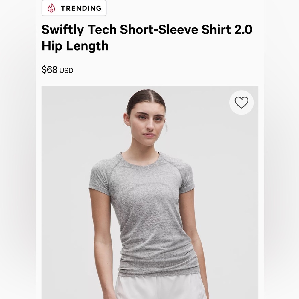 LULULEMON SWIFTLY TECH SHORT-SLEEVE SHIRT 2.0 HIP LENGTH SIZE 4, GOOD CONDITION